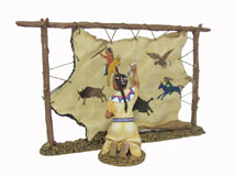 Woman drawing on buffalo hide