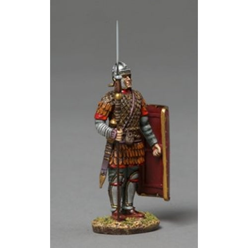 Roman Sentry in Scale Armor with Traditional Red Shield