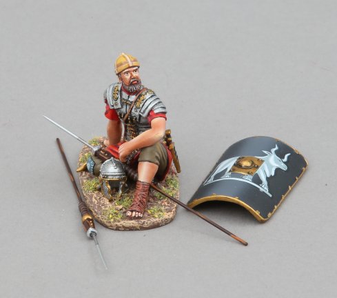 Weary Legionnaire Resting with Black 9th Legion Shield & 2 Pilum