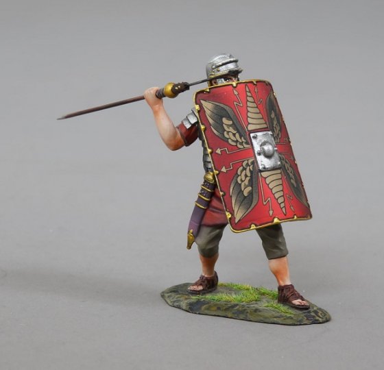 Legionnaire Launching Pilum - Traditional Red Shield