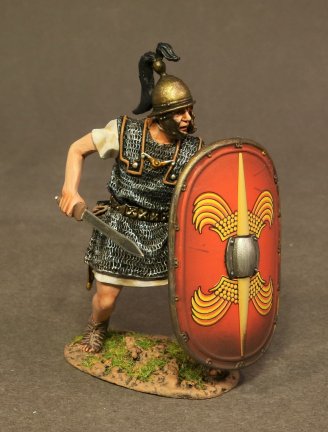 Roman Legionary On Guard with Sword & Red Shield