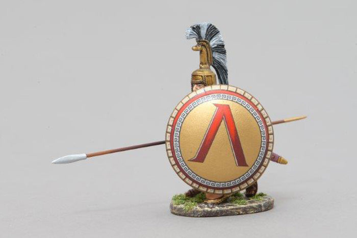 Kneeling Spartan w/Corinthian Helmet - Red Lambda Shield