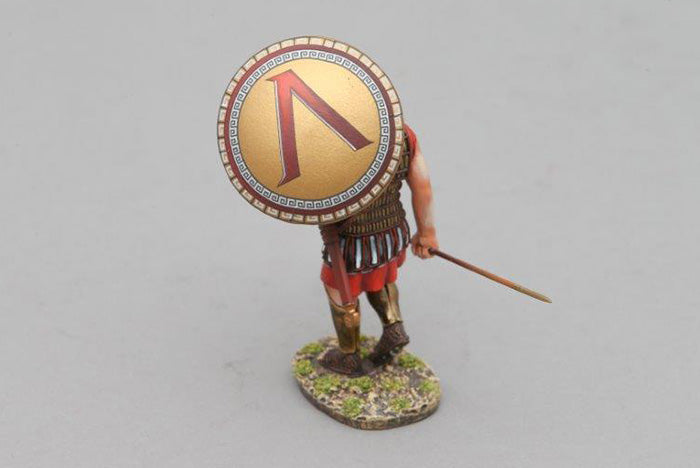 Marching Hoplite with Lambda Shield Over Head