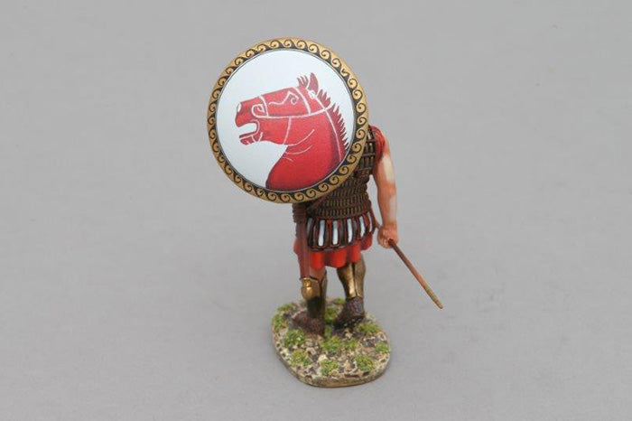 Marching Hoplite with Red Horse Head Shield Over Head